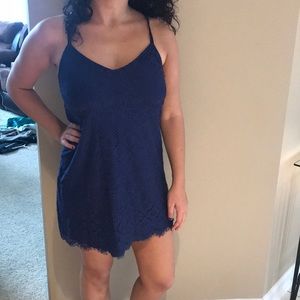 navy lace strap dress